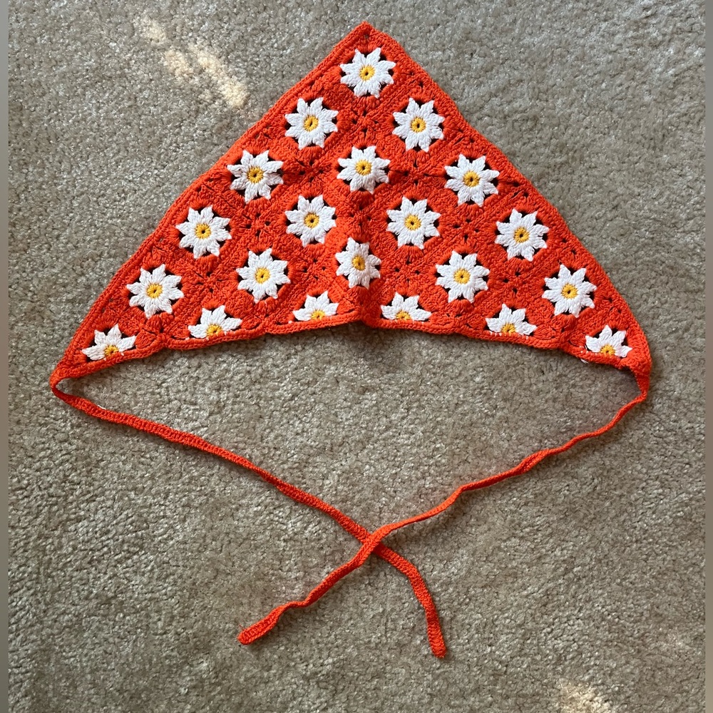 Orange Floral Knit Headband NWT